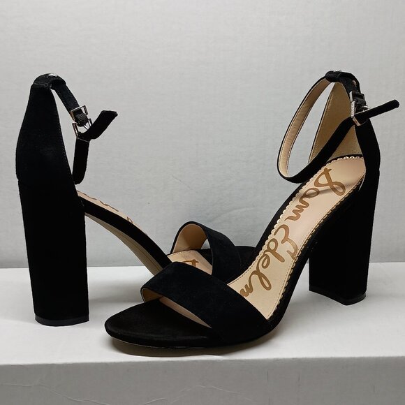 Sam Edelman Yaro Block Heel Sandals with Ankle Strap Black Suede Size 10 M - Picture 2 of 7
